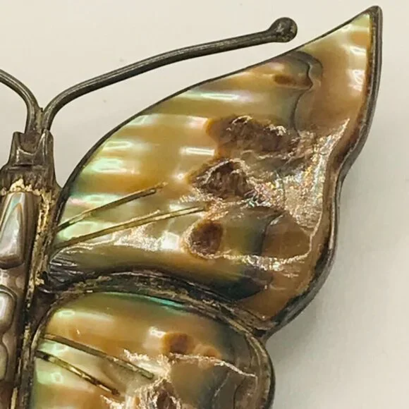 Vintage Sterling Silver and Abalone Shell Butterfly Brooch - Picture 6 of 12